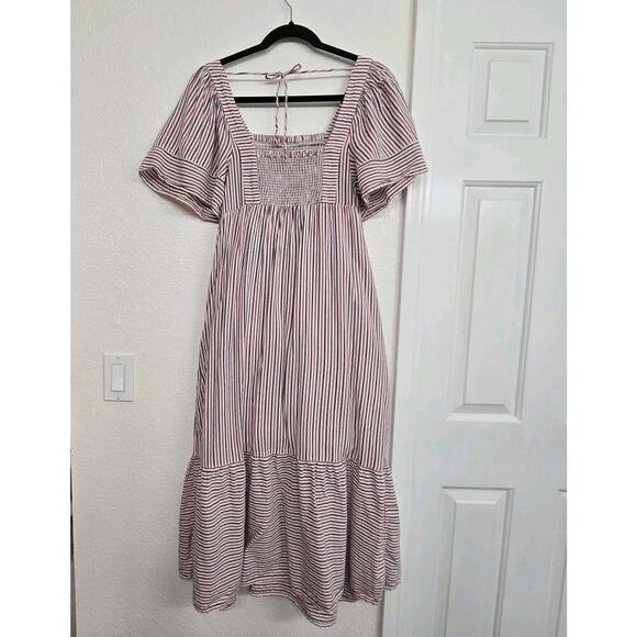 Old Navy Fit & Flare Striped Midi Dress S Short-Sleeve Tie-Back Pockets Sundress - Picture 5 of 12
